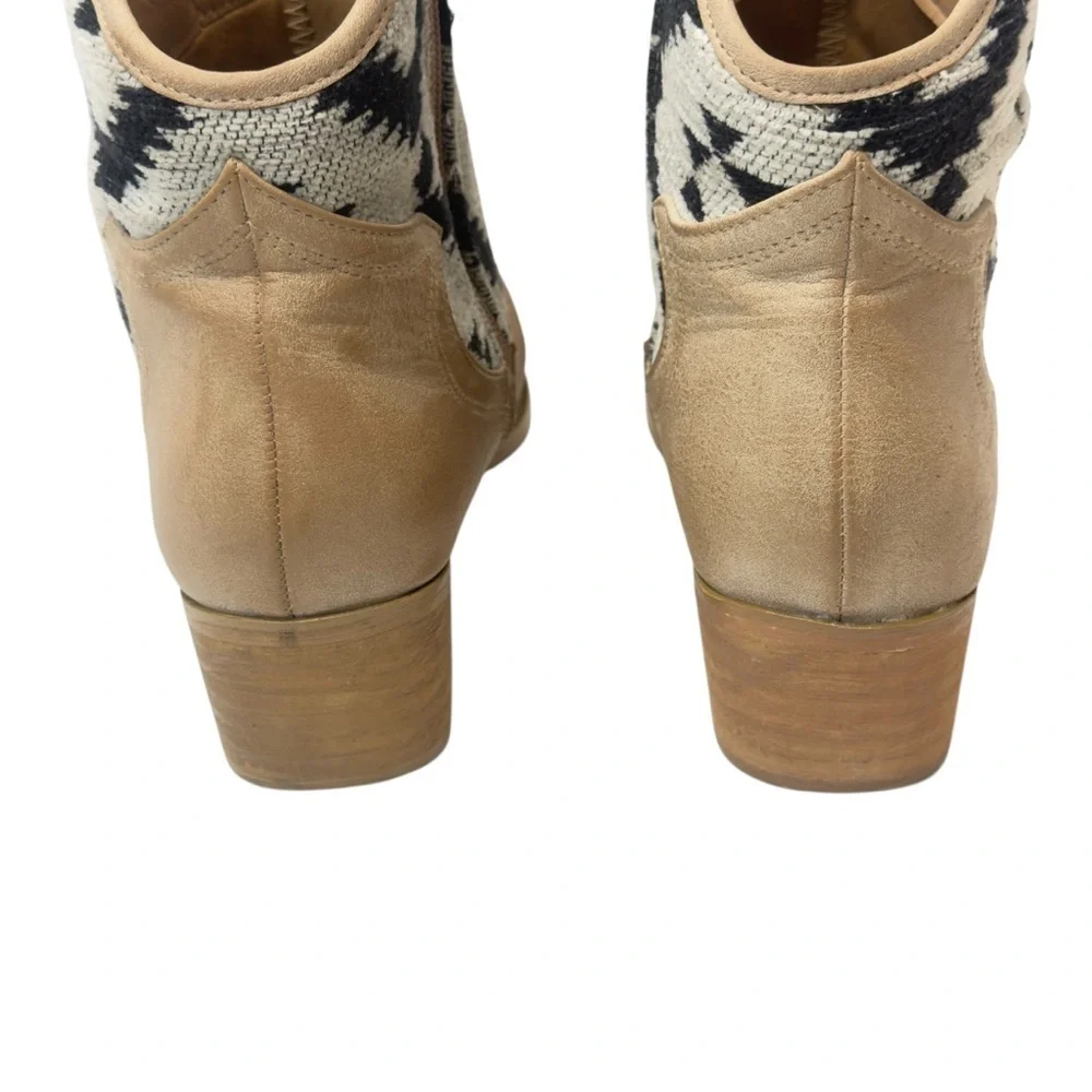 Francesca's Collections Tan and Black Ankle Boots with Southwestern Flair